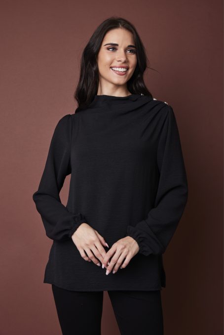 AMELINDA női felső- gombokkal diszitett,fekete,L,Tara X Viktori