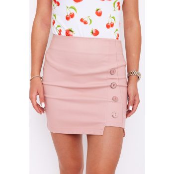   DOMI 4 oldalt gombos bengalin szoknya, púder rózsaszín, XL, Viktori