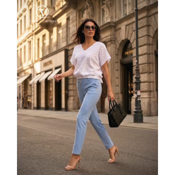   KATY női tunika – V-nyakú, hátul megkötős, gumis aljú tunika,púder,Tara X Viktori