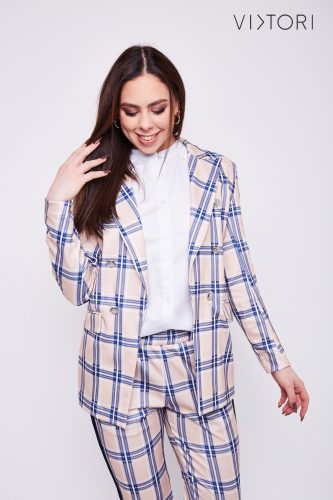 DELIA buttoned blazer (beige, blue, ecru checked)