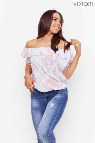 DIANA off-the-shoulder ruffle tunic (pink-print)