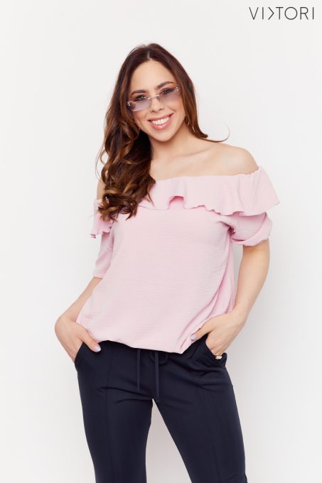 DIANA off-the-shoulder ruffle tunic (light pink)