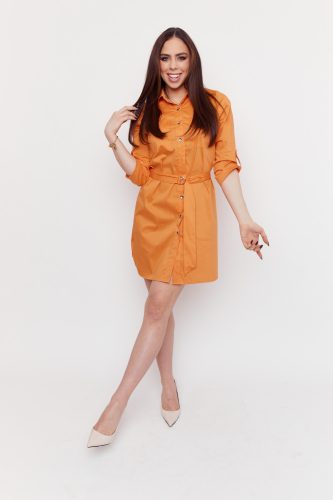 PRISCILLA  point-collar shirt dress with pockets (orange)