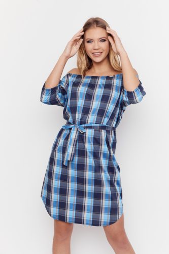 BLUEBERRY off-the-shoulder tunic dress (checked)