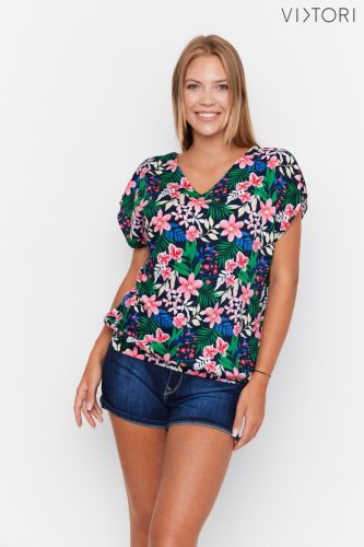 KATY V-back and bow-tied oversized tunic (navy blue-floral print)