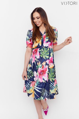 MUSE gathered and layered dress (navy blue-floral print)
