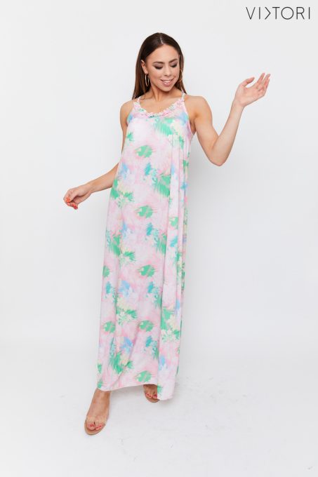 INEZ V-neck long dress with ruffles (floral print)