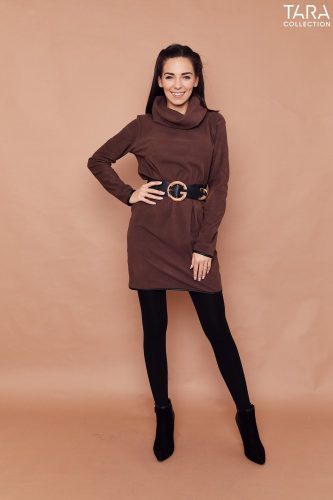 NERINA high-neck polar tunic with leatherette details (brown)