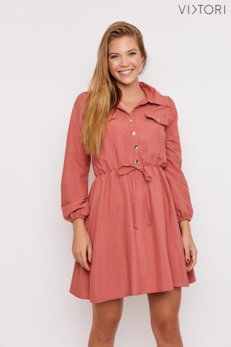 BLAIR Point-collar puff-sleeve dress with patch-pockets (mauve)
