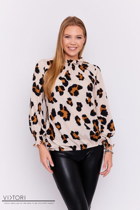 CALLIE Gathered-neck tunic with gathered sleeves and bottom (ecru-print)