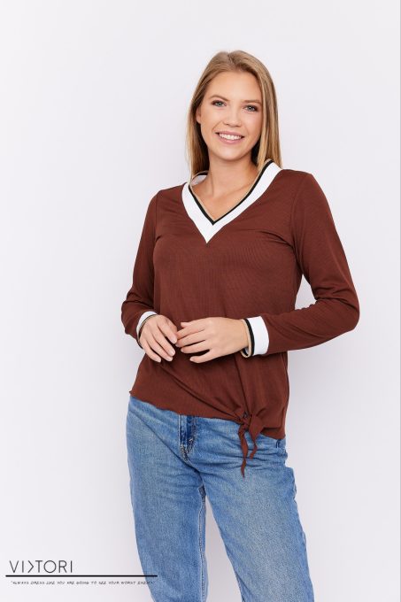 KELSEA V-neck bow-tied knitted tunic (brown)