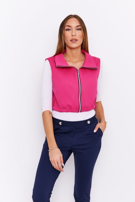 JUDY Magas nyakú, rövid mellény gumizott derékkal,pink,L/XL,YOUNG&FREE,TARAxVIKTORI