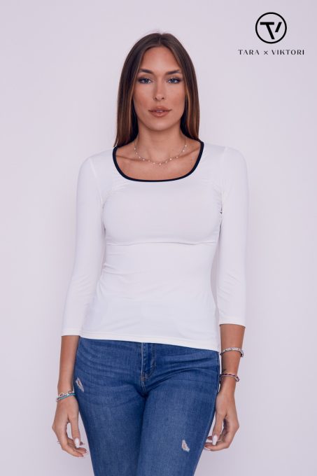 Kourtney női póló kockanyakú testhezálló,ekrü,XL,Tara x Viktori, Young &Free Kollekció