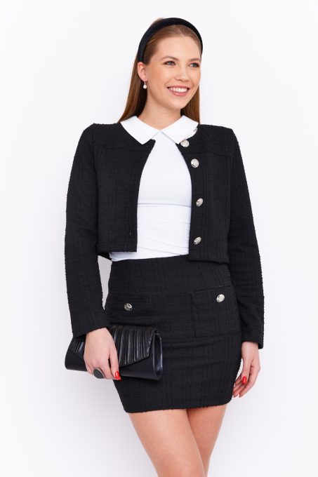 Zoria női kabátka, női blézer gombokkal,fekete,XL,Tara x Viktori, Young & Free Kollekció