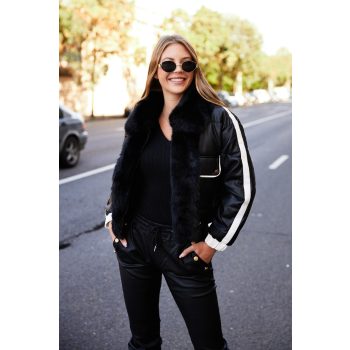   Motoros műbőrkabát műszőrmével,női kabát,fekete,XL,Tara x Viktori, Young & Free Kollekció