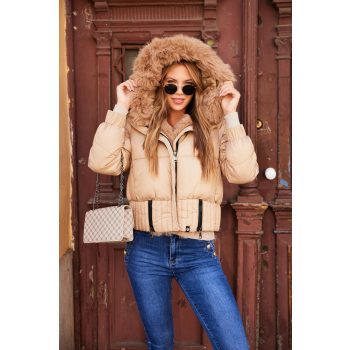   Polly women's quilted winter coat with faux fur hood, with zipper, Tara x Viktori, Young & Free Collection