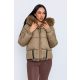 Polly női pufi téli kabát, steppelt, szőrmés kapucnival, cipzárral,kheki,S, Tara x Viktori, Young & Free Kollekció
