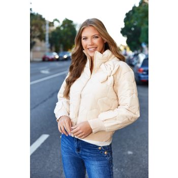   Floral women's winter coat, quilted winter coat, jacket with flower embellishment,Tara x Viktori, Young & Free Collection