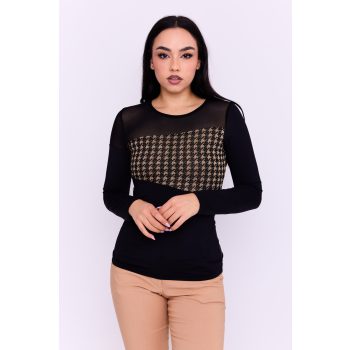   Deniza női póló necc betétes alkalmi póló, fekete-arany, L ,Tara x Viktori, Young & Free Collection