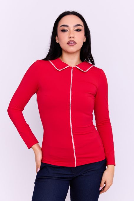 Zille women's polo shirt with collar and pearl-embellished collar