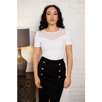   Borbia women’s top – mesh-detailed, short-sleeve, fitted elegant T-shirt,Tara x Viktori, Young & Free Collection