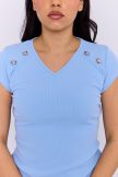 WENDY gombos vállú női póló,bordás,világoskék,M,Tara X Viktori,Young and Free