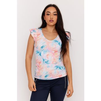   Smaragd női póló rakott vállú, V-nyakú női póló,mintás,S,Tara x Viktori