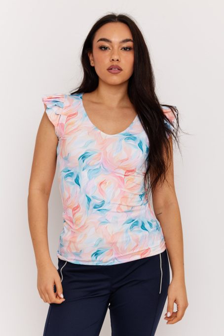 Smaragd női póló rakott vállú, V-nyakú női póló,mintás,S,Tara x Viktori