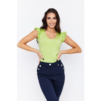   Smaragd női póló rakott vállú, V-nyakú női póló,zöld,L,Tara x Viktori