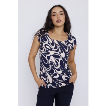   Kinsley női póló, stircelt-kocka nyakú póló,mintás,S,Tara x Viktori, Young &Free Kollekció