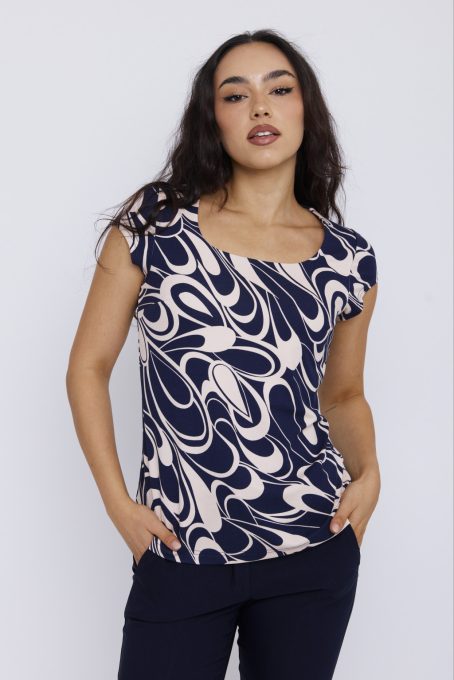 Kinsley női póló, stircelt-kocka nyakú póló,mintás,S,Tara x Viktori, Young &Free Kollekció