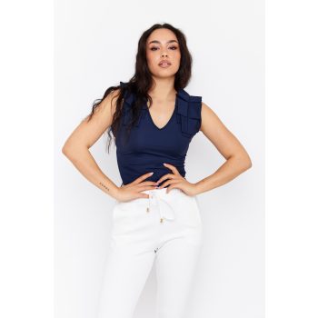 HANNA women's V-neck top with pleated shoulders 