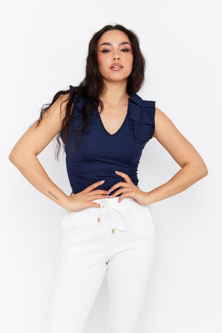 HANNA women's V-neck top with pleated shoulders 