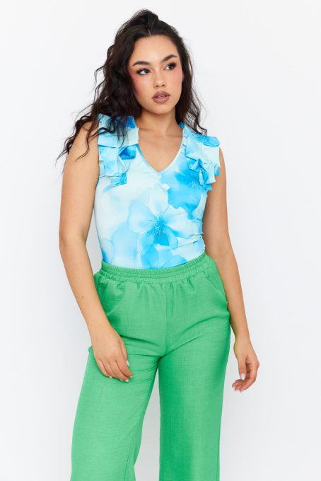 HANNA women's V-neck top with pleated shoulders 