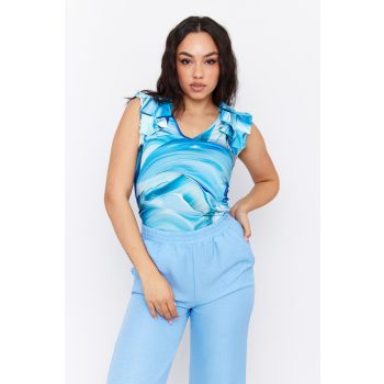 HANNA women's V-neck top with pleated shoulders 