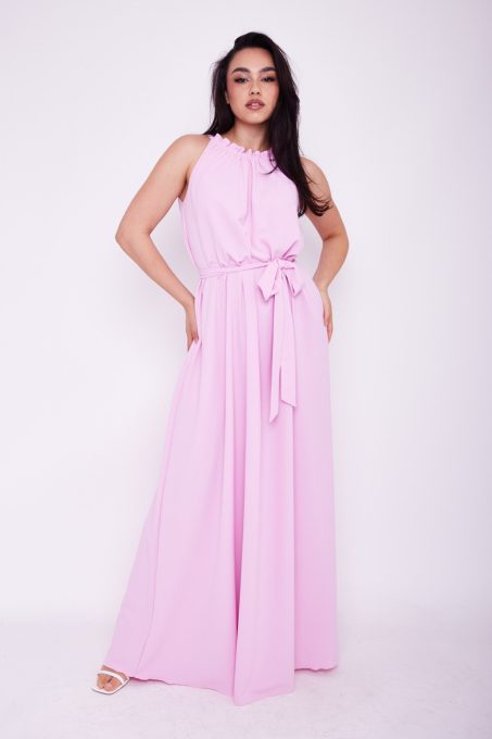 MIAMI női maxi ruha,húzott nyakkivágású,öves,ujjatlan hosszú ruha,rózsaszín,onesize,Tara X Viktori,Young and Free