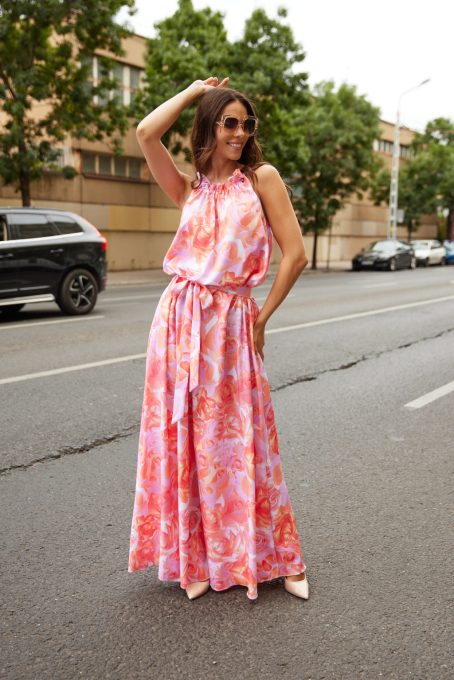 Miami női ruha, húzott nyakú maxi ruha,mintás,Tara x Viktori, Young & Free Kollekció