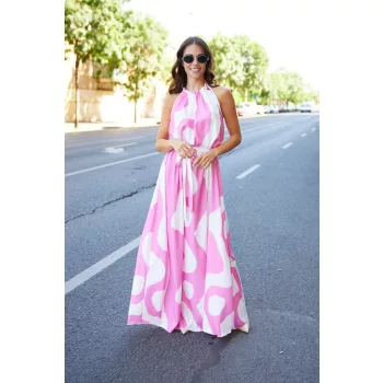   Miami női ruha, húzott nyakú maxi ruha,mintás,Tara x Viktori, Young & Free Kollekció