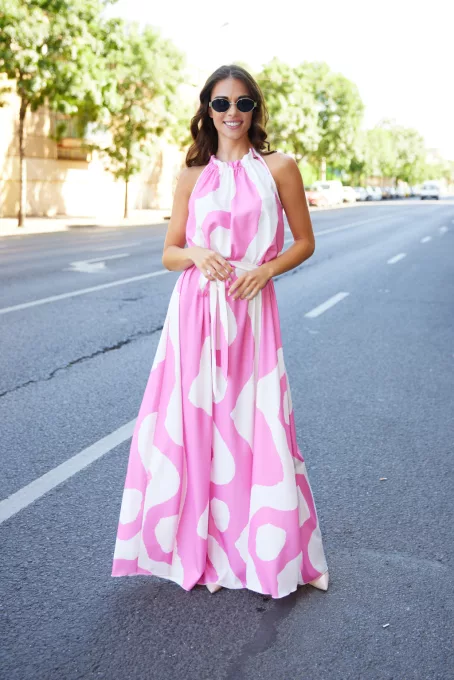 Miami női ruha, húzott nyakú maxi ruha,mintás,Tara x Viktori, Young & Free Kollekció