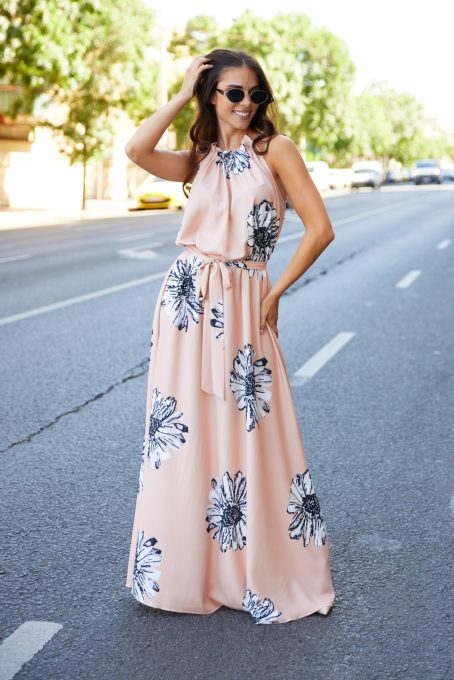 Miami női ruha, húzott nyakú maxi ruha,mintás,Tara x Viktori, Young & Free Kollekció