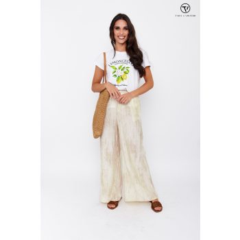   SYDNEY bő szárú női nyári nadrág – természetes hatású, lenge viselet,bézs,M-L,YOUNG & FREE