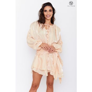   Sophie hosszú ujjú ruha – elegáns, fényes, fodros egyberuha,pezsgő,one size