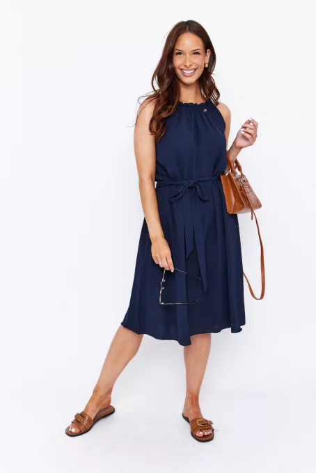 Giselle női ruha, húzott nyakú,megkötős,sötétkék,S-M,Tara x Viktori, Young & Free Kollekció