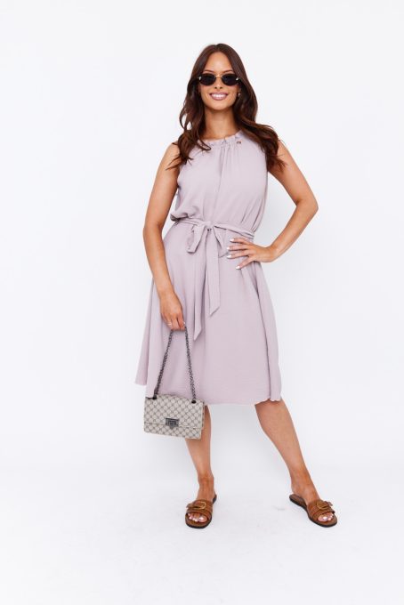 Giselle női ruha, húzott nyakú,megkötős,bézs,S-M,Tara x Viktori, Young & Free Kollekció