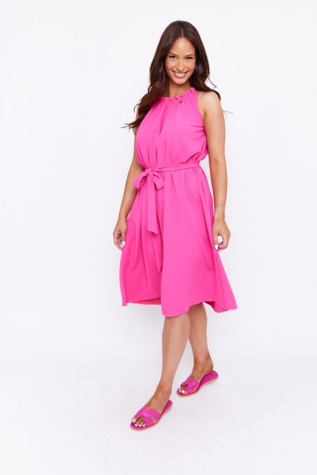 Giselle női ruha, húzott nyakú,megkötős,pink,L-XL,Tara x Viktori, Young & Free Kollekció