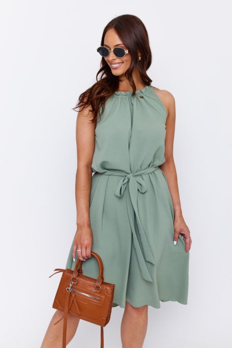 Giselle női ruha, húzott nyakú,megkötős,khaki,L-XL,Tara x Viktori, Young & Free Kollekció