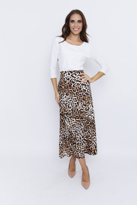 TERAMO női szoknya –gumis derekú midi szoknya,mintás,L,Tara X Viktori,Young&Free Kollekció