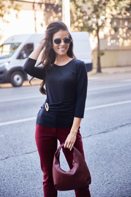 Michelle women's twist waist top with decorative buckle