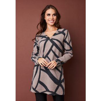   AVIANA V-nyakú kötött női pulóver gombos ujjal,mintás,S-M,Tara X Viktori,Young&Free Kollekció