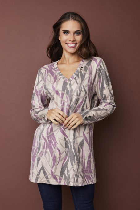 AVIANA V-nyakú kötött női pulóver gombos ujjal,mintás,S-M,Tara X Viktori,Young&Free Kollekció